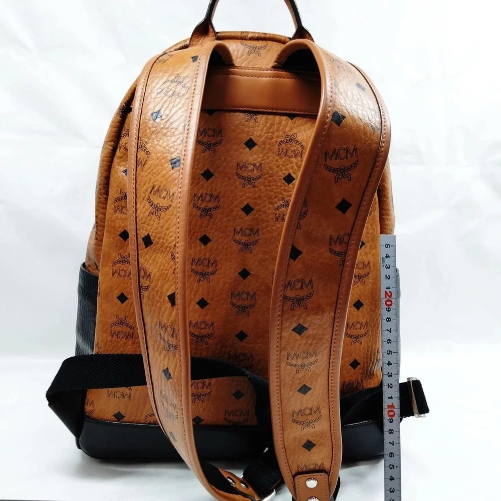 Authentic MCM BackPack Bag  Black Tan White leather pvc